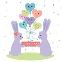 carte de voeux. illustration avec des lapins mignons, des boules fleuries. Illustration sur un fond blanc vecteur