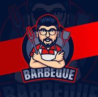 personnage de mascotte de chef de barbecue pour la création de logo de repas barbecue vecteur