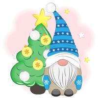 noël mignon gnome par l'illustration vectorielle de l'arbre vecteur