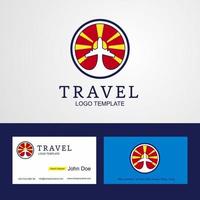 conception de logo et de carte de visite de drapeau de cercle créatif de voyage en macédoine vecteur