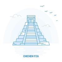 chichen itza blue landmark fond créatif et modèle d'affiche vecteur