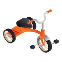icône de tricycle enfant orange, style isométrique vecteur
