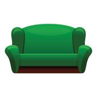icône de canapé vert rétro, style cartoon vecteur