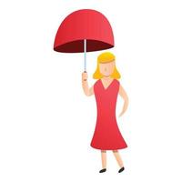 icône de parapluie rouge femme blonde, style cartoon vecteur
