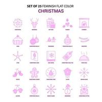 ensemble de 25 jeu d'icônes rose de couleur plate de noël féministe vecteur