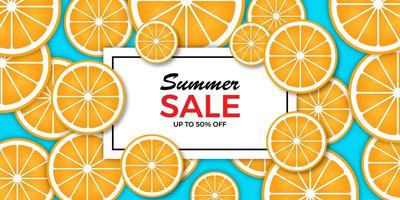 bannière de vente d'été moderne avec des tranches d'orange vecteur