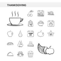 style de jeu d'icônes dessinés à la main de thanksgiving isolé sur le vecteur de fond blanc