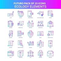 Pack d'icônes de 25 éléments écologiques futuro bleus et roses vecteur