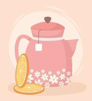 bouilloire à thé rose avec tranches d'orange vecteur