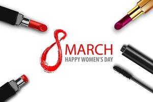 8 mars conception de la journée des femmes heureux avec des cosmétiques vecteur