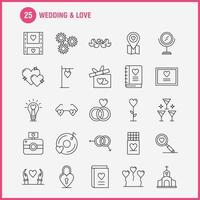 ensemble d'icônes de ligne de mariage et d'amour pour l'infographie le kit uxui mobile et la conception d'impression incluent l'idée d'ampoule coeur d'amour films de mariage vidéo jeu d'icônes d'amour image vectorielle vecteur
