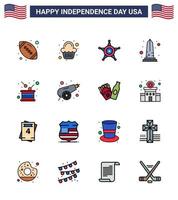 joyeux jour de l'indépendance pack de 16 lignes remplies à plat signes et symboles pour la journée usa hommes point de repère modifiables usa day vector design elements