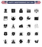 usa joyeux jour de l'indépendance ensemble de pictogrammes de 25 simples glyphes solides de la cour vidéo email movis mail modifiables usa day vector design elements