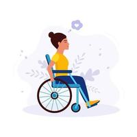 la fille est handicapée. une femme en fauteuil roulant. conception plate. vecteur. illustration. vecteur