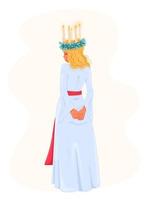 symbole de vacances de sainte-lucie suède. jeune fille blonde avec couronne florale et couronne de bougie. tradition de noël suédoise, illustration vectorielle vecteur