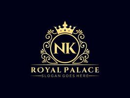 lettre nk logo victorien de luxe royal antique avec cadre ornemental. vecteur