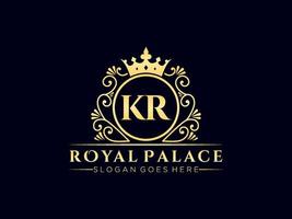 lettre kr logo victorien de luxe royal antique avec cadre ornemental. vecteur