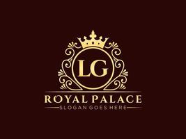 lettre lg logo victorien de luxe royal antique avec cadre ornemental. vecteur