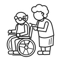 personne âgée en fauteuil roulant concept background, style de contour vecteur