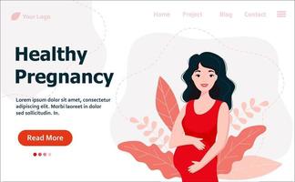 bannière de grossesse en bonne santé, illustration vectorielle de femme enceinte en bande dessinée style.vector bannière web. vecteur