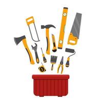 concept de vecteur d'outils de réparation et de construction. illustration de la boîte à outils pour la construction, tournevis et clé