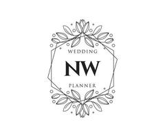 nw initiales lettre mariage monogramme logos collection, modèles minimalistes et floraux modernes dessinés à la main pour cartes d'invitation, réservez la date, identité élégante pour restaurant, boutique, café en image vectorielle vecteur