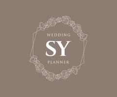 sy initiales lettre mariage monogramme logos collection, modèles minimalistes et floraux modernes dessinés à la main pour cartes d'invitation, réservez la date, identité élégante pour restaurant, boutique, café en image vectorielle vecteur