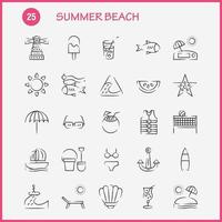 pack d'icônes dessinées à la main sur la plage pour les concepteurs et les développeurs icônes de poisson étoile de mer étoile de mer noix de coco fruit plage tropicale vecteur
