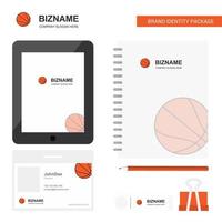 journal d'application de logo d'entreprise de basket-ball carte d'employé en pvc et modèle de vecteur de conception de paquet stationnaire de marque usb