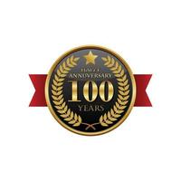Étiquette dorée anniversaire 100 ans avec rubans vecteur