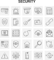 25 jeu d'icônes de sécurité dessinés à la main fond gris vecteur doodle