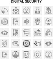 25 jeu d'icônes de sécurité numérique dessinés à la main fond gris vecteur doodle