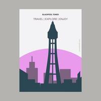 blockpool tower blackpool uk modèle d'affiche historique de style vintage vecteur