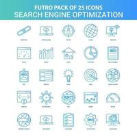 25 pack d'icônes d'optimisation de moteur de recherche futuro vert et bleu vecteur