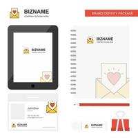 lettre d'amour logo d'entreprise onglet journal de l'application carte d'employé en pvc et modèle de vecteur de conception de paquet stationnaire de marque usb