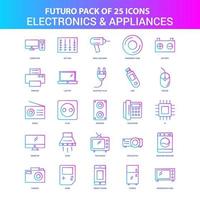 Pack de 25 icônes électroniques et électroménagers futuro bleu et rose vecteur