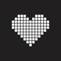 eps10 vecteur blanc pixel art coeur abstrait solide icône isolé sur fond noir. symbole d'amour dans un style moderne et plat simple pour la conception de votre site Web, votre logo et votre application mobile