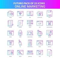 25 pack d'icônes de marketing en ligne futuro bleu et rose vecteur