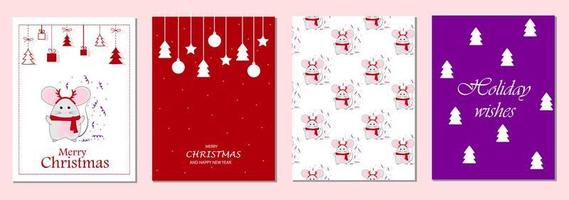 ensemble de cartes de voeux de vacances d'hiver avec illustration vectorielle de mouses.christmas vecteur