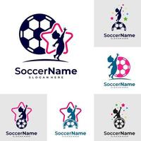 ensemble de modèle de logo de football pour enfants, vecteur de conception de logo de football