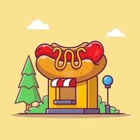 illustration d'icône vectorielle de dessin animé de magasin de hot-dogs. concept d'icône de bâtiment de magasin alimentaire isolé vecteur premium. style de dessin animé plat