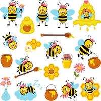 paquet amusant de miel d'abeille mignon avec des éléments numériques définis.cdr vecteur
