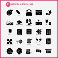 icône de glyphe solide médical et de soins de santé pour l'impression web et le kit uxui mobile tel que l'hôpital de soins de santé laboratoire médical cadre médical hôpital plus vecteur de pack de pictogrammes