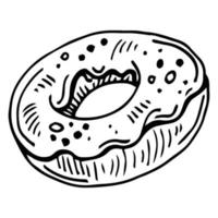 beignet de vecteur dans un style doodle. dessin au trait, croquis dessert