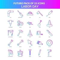 25 pack d'icônes de la fête du travail futuro bleu et rose vecteur