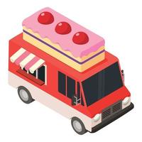icône de camion de nourriture de gâteau, style isométrique vecteur