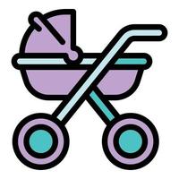 icône de landau de bébé familial, style de contour vecteur