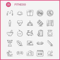 fitness icônes dessinées à la main définies pour l'infographie le kit uxui mobile et la conception d'impression incluent apple food fitness blood droop fitness carte d'identité jeu d'icônes vecteur