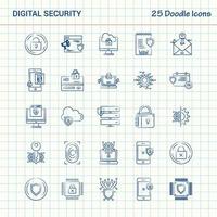 sécurité numérique 25 icônes doodle jeu d'icônes d'affaires dessinés à la main vecteur
