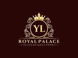 lettre yl logo victorien de luxe royal antique avec cadre ornemental. vecteur